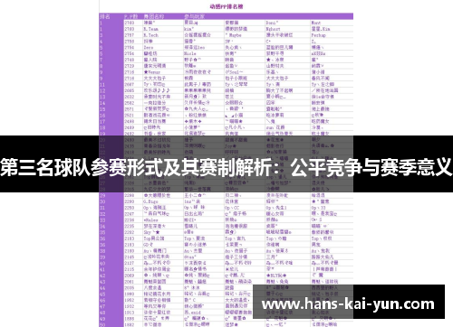 第三名球队参赛形式及其赛制解析：公平竞争与赛季意义